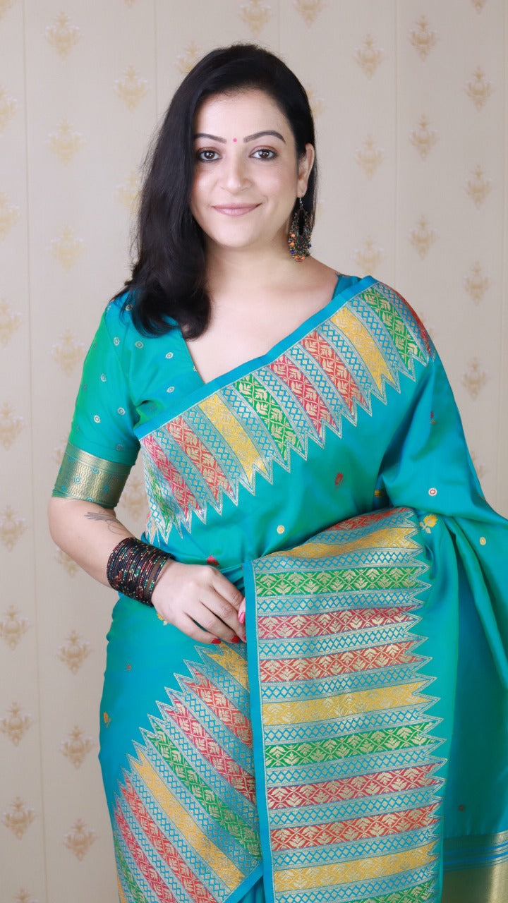 Aqua Blue Soft Silk Meenakari Zari Woven Saree Banarasi Saree Anant Tex Exports Pvt.Ltd..