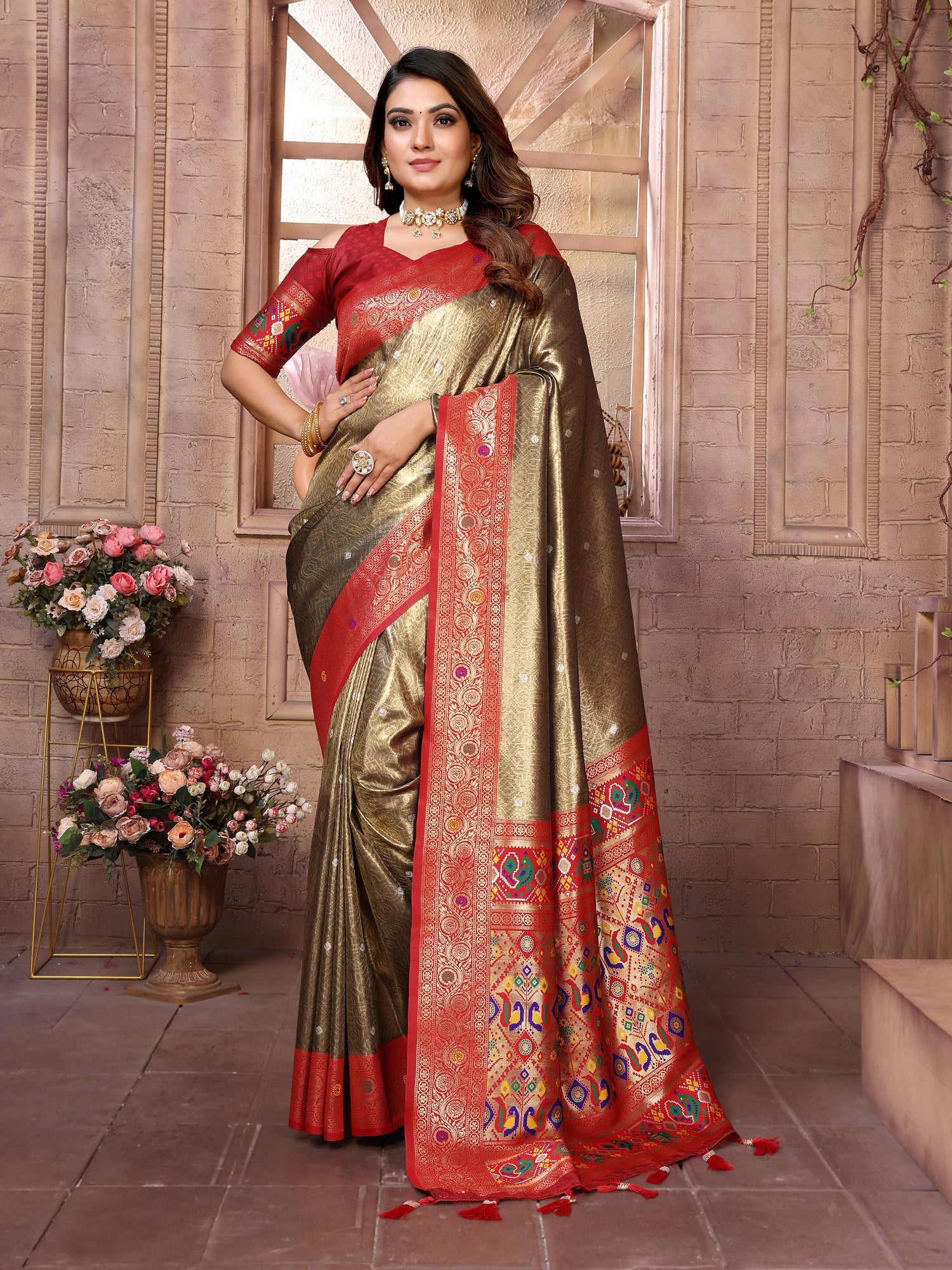 Golden Brown Pure Soft Tissue Banarasi Saree Banarasi Saree Anant Tex Exports Pvt.Ltd..