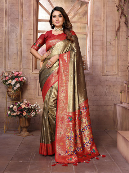 Golden Brown Pure Soft Tissue Banarasi Saree Banarasi Saree Anant Tex Exports Pvt.Ltd..
