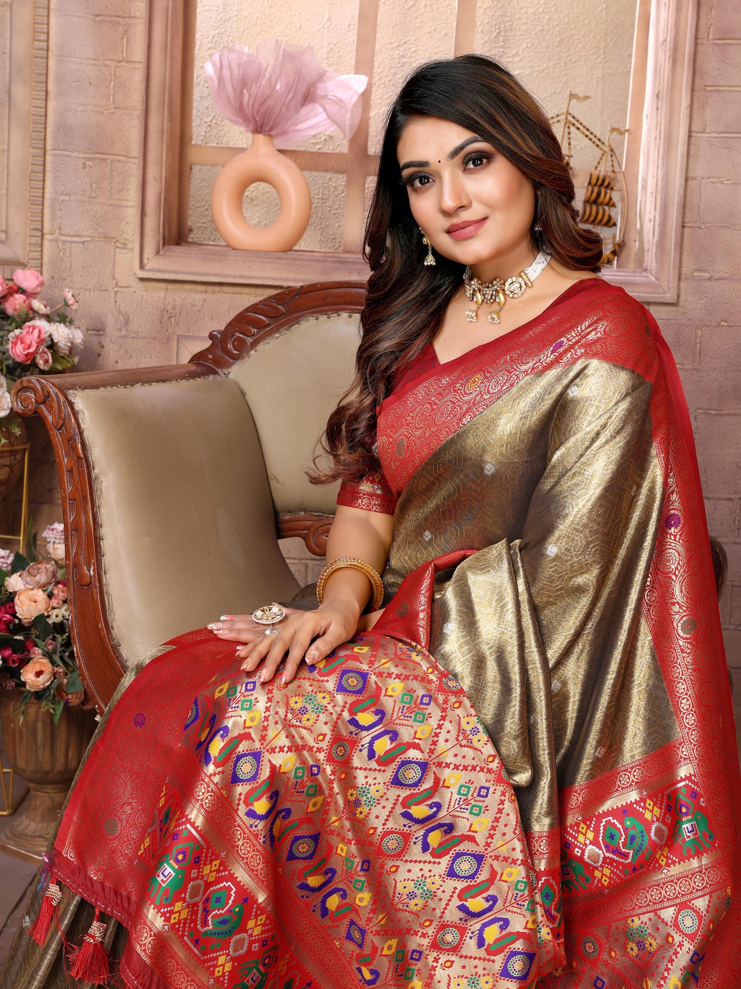 Golden Brown Pure Soft Tissue Banarasi Saree Banarasi Saree Anant Tex Exports Pvt.Ltd..