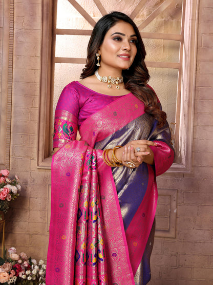Navy Blue Pure Soft Tissue Banarasi Saree Banarasi Saree Anant Tex Exports Pvt.Ltd..