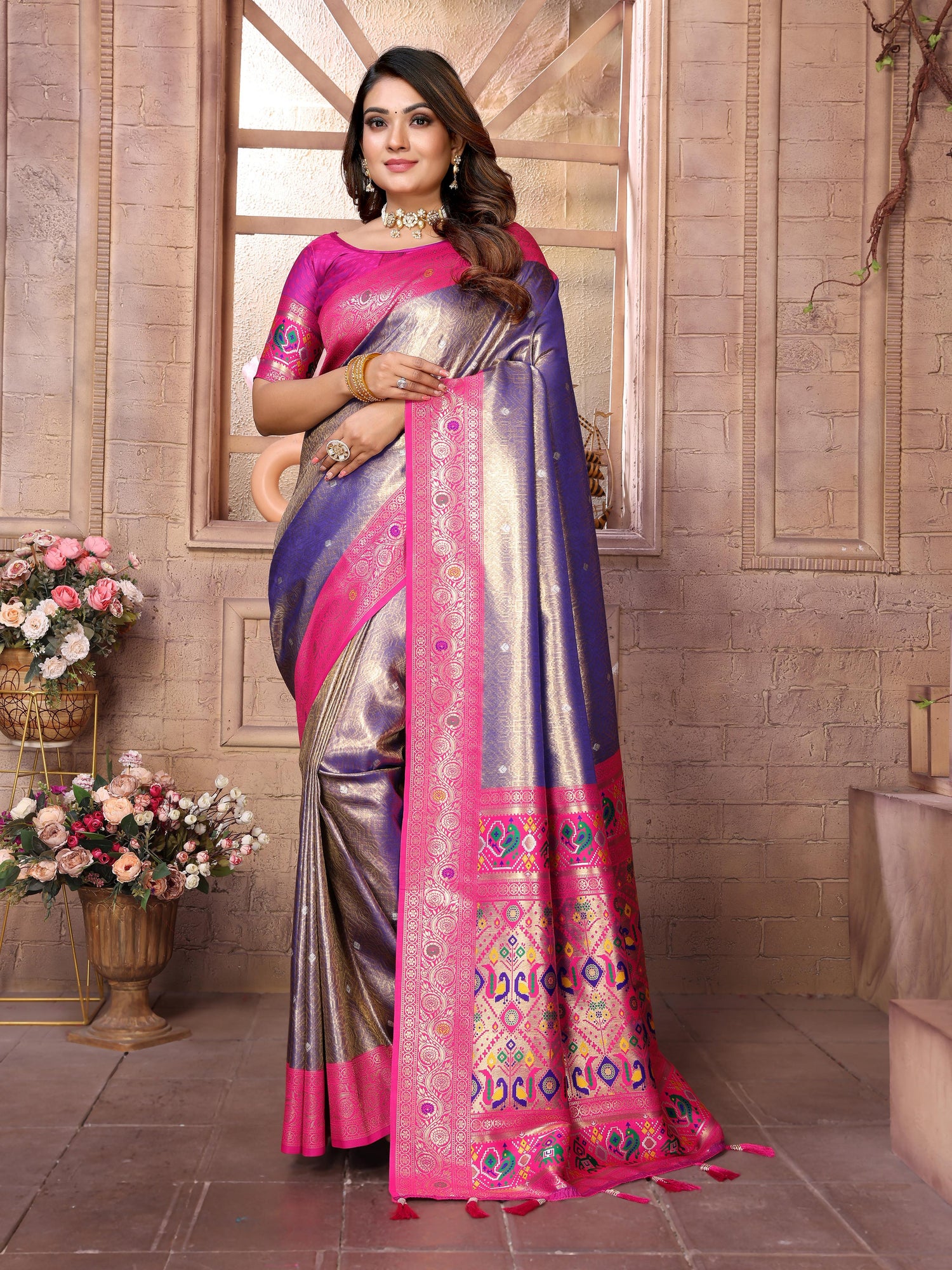Navy Blue Pure Soft Tissue Banarasi Saree Banarasi Saree Anant Tex Exports Pvt.Ltd..