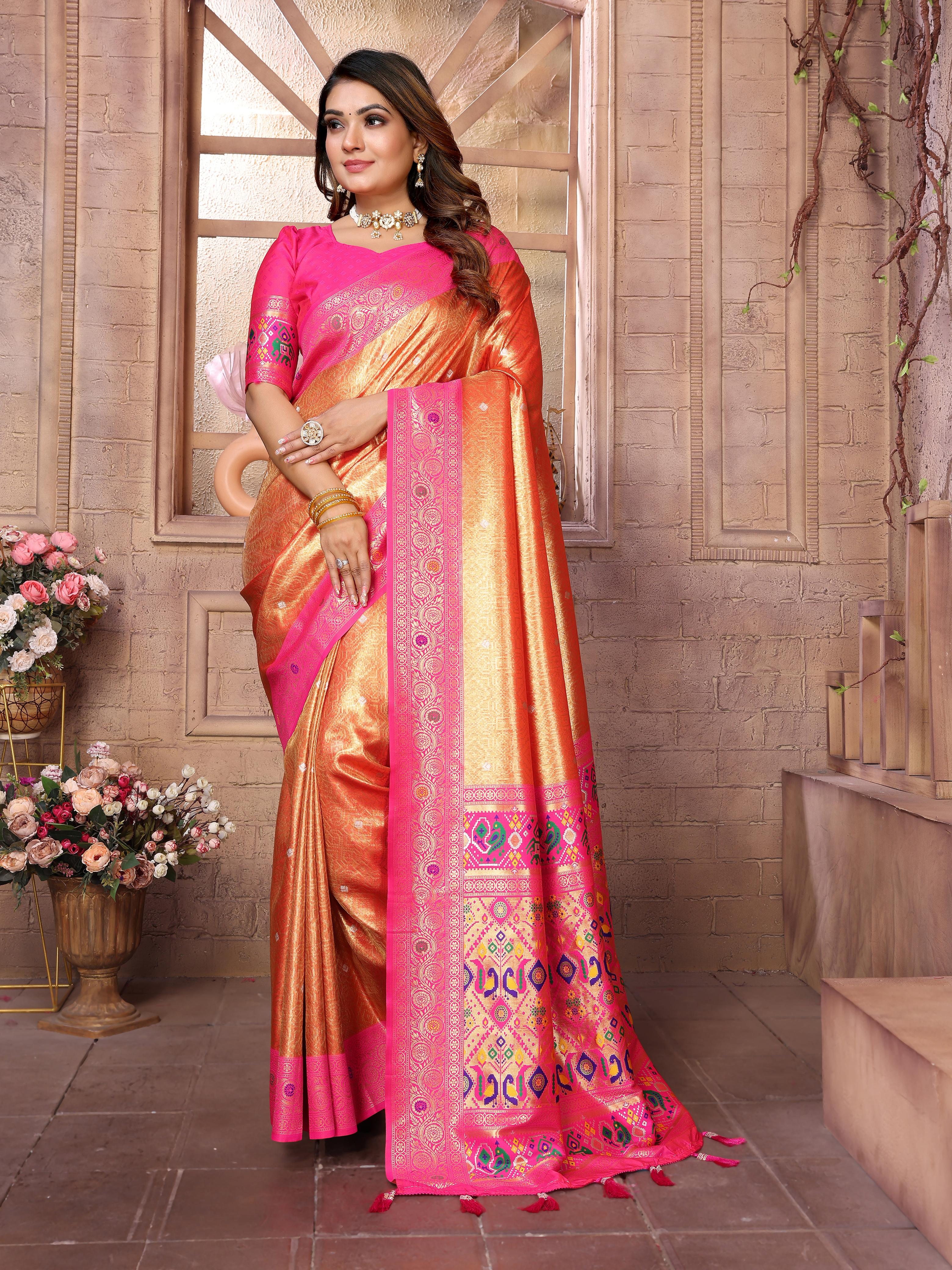 Orange Pure Soft Tissue Banarasi Saree Banarasi Saree Anant Tex Exports Pvt.Ltd..