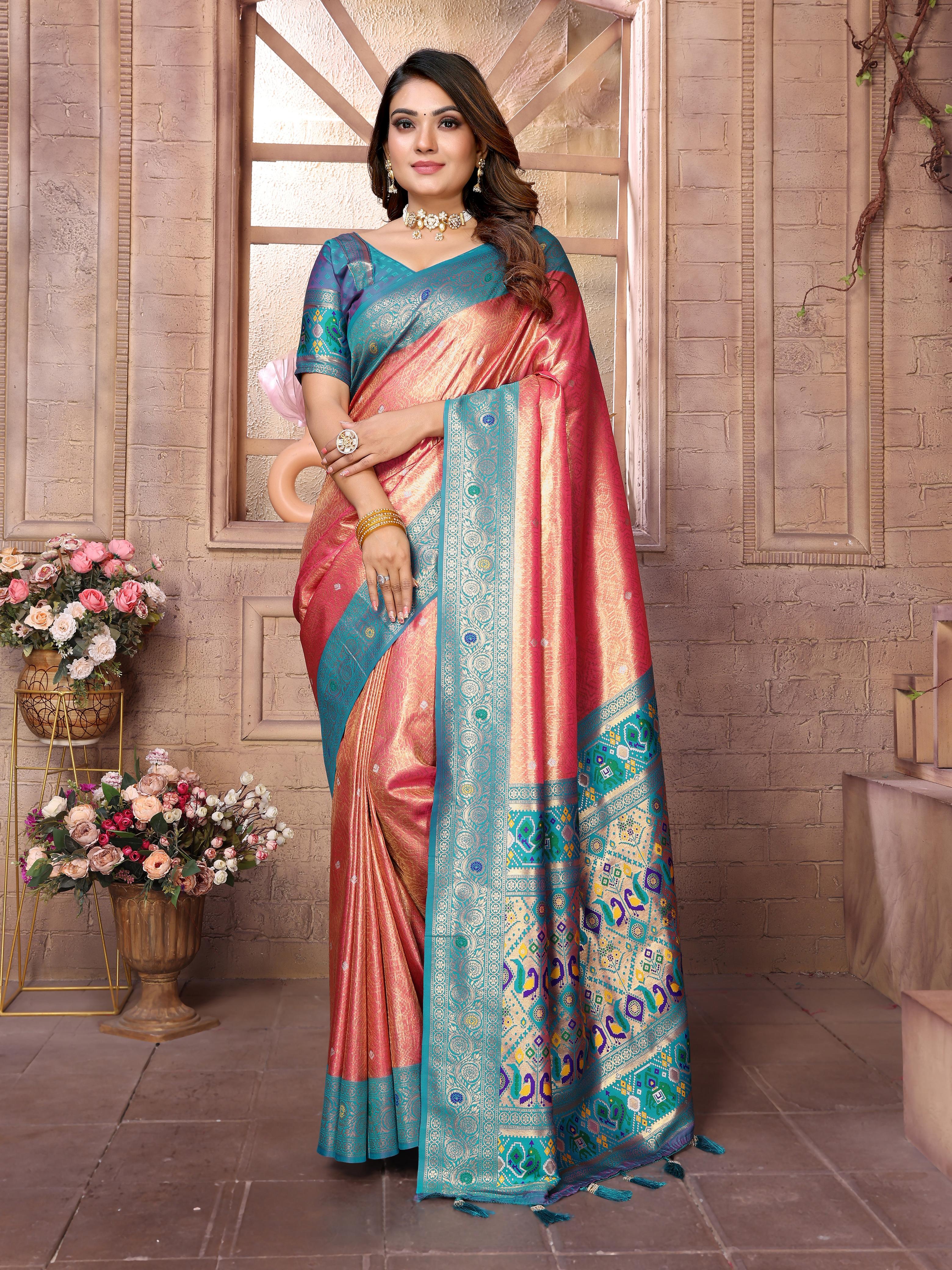 Peach Pure Soft Tissue Banarasi Saree Banarasi Saree Anant Tex Exports Pvt.Ltd..