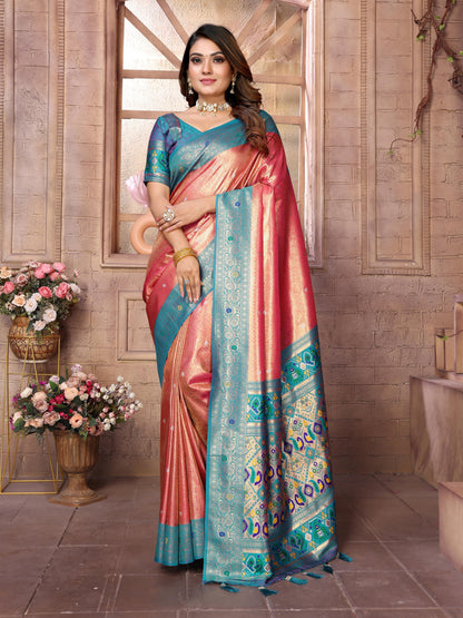 Peach Pure Soft Tissue Banarasi Saree Banarasi Saree Anant Tex Exports Pvt.Ltd..