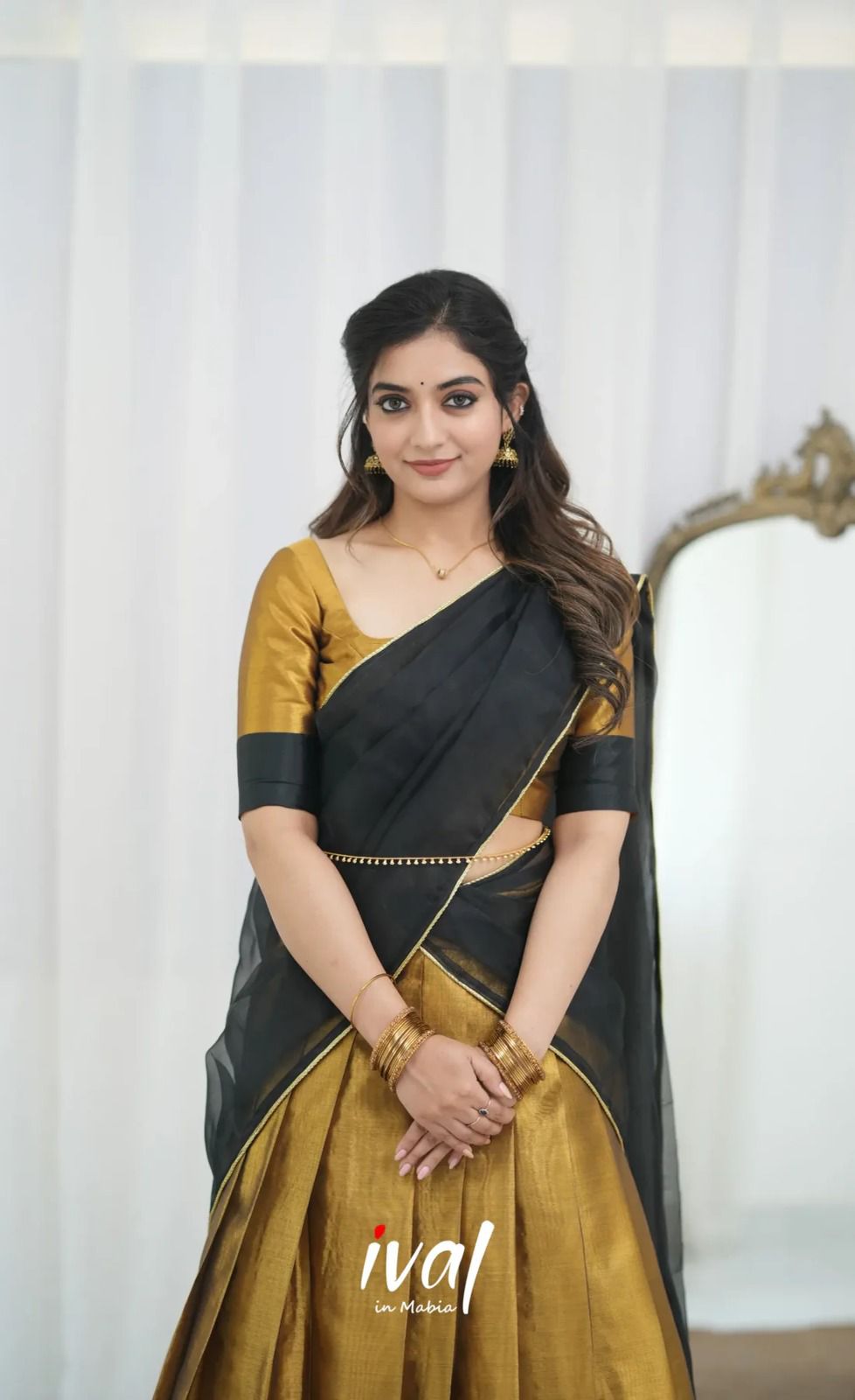 Golden Pure Kanchipuram Silk Zari Weaving South Indian Half Saree Lehenga South indian lehenga Anant Tex Exports Pvt.Ltd..