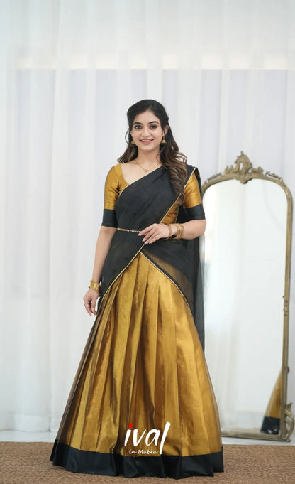 Golden Pure Kanchipuram Silk Zari Weaving South Indian Half Saree Lehenga South indian lehenga Anant Tex Exports Pvt.Ltd..