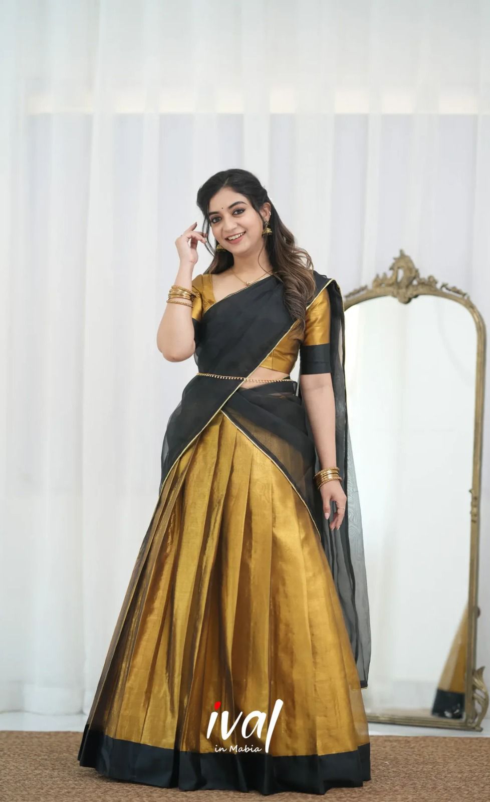 Golden Pure Kanchipuram Silk Zari Weaving South Indian Half Saree Lehenga South indian lehenga Anant Tex Exports Pvt.Ltd..