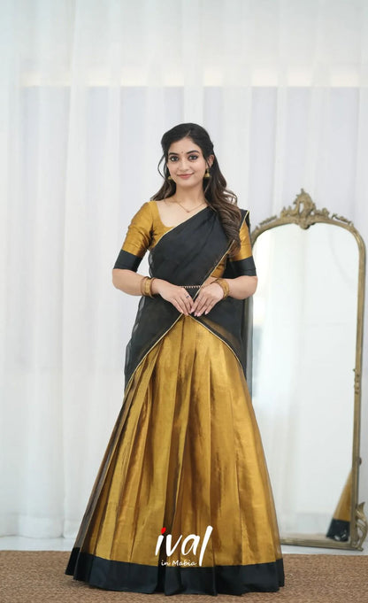 Golden Pure Kanchipuram Silk Zari Weaving South Indian Half Saree Lehenga South indian lehenga Anant Tex Exports Pvt.Ltd..