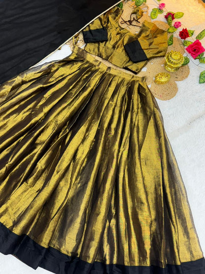 Golden Pure Kanchipuram Silk Zari Weaving South Indian Half Saree Lehenga South indian lehenga Anant Tex Exports Pvt.Ltd..