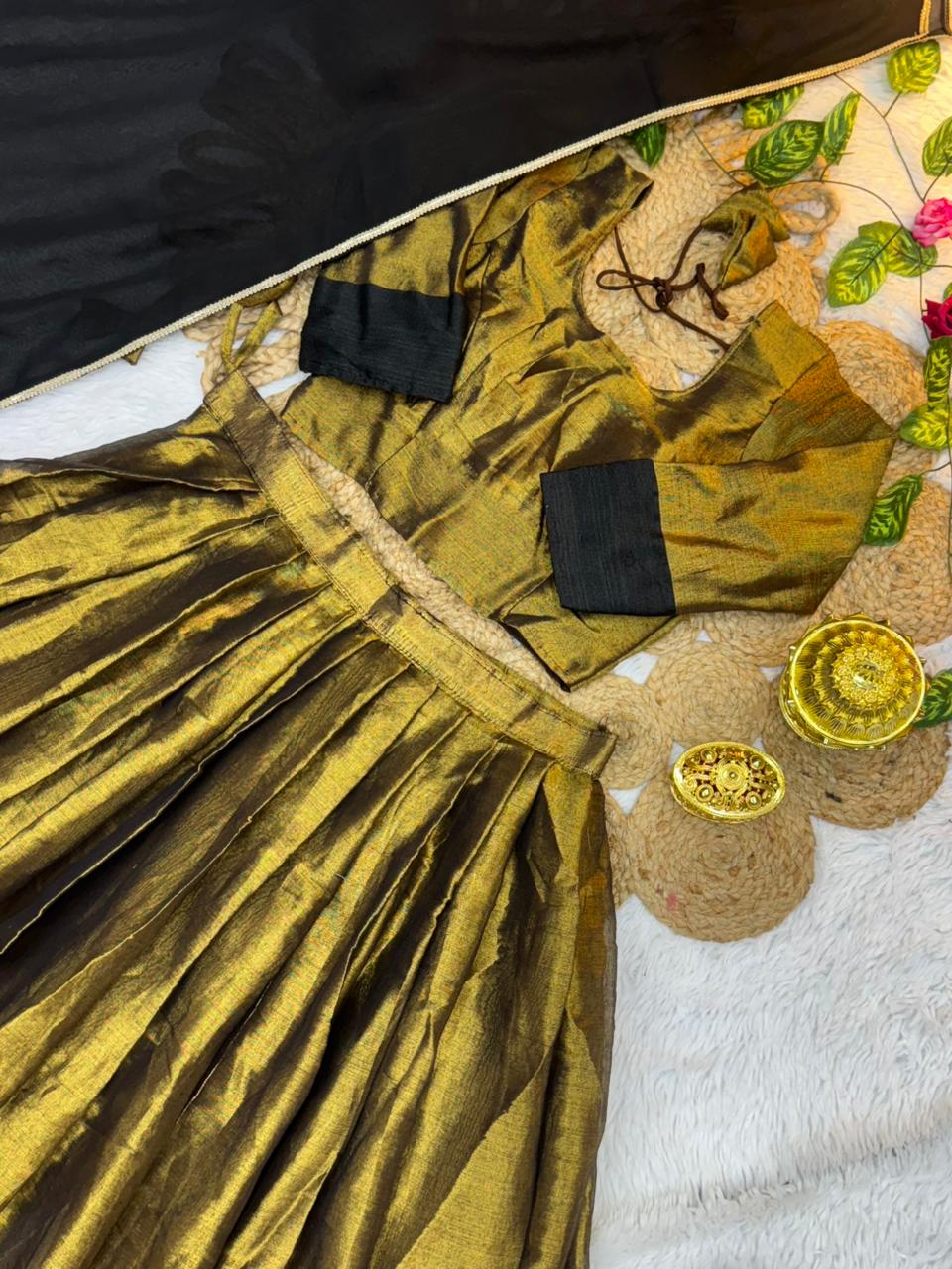 Golden Pure Kanchipuram Silk Zari Weaving South Indian Half Saree Lehenga South indian lehenga Anant Tex Exports Pvt.Ltd..