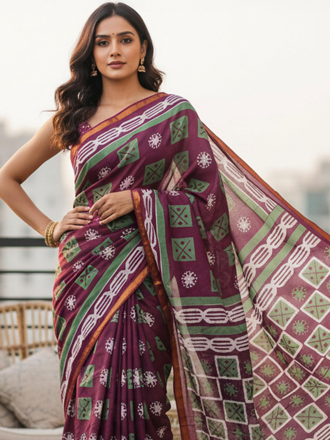 Purple Pure Soft Mal Mal Cotton Bagru Block Print Saree Cotton saree Anant Tex Exports Pvt.Ltd..