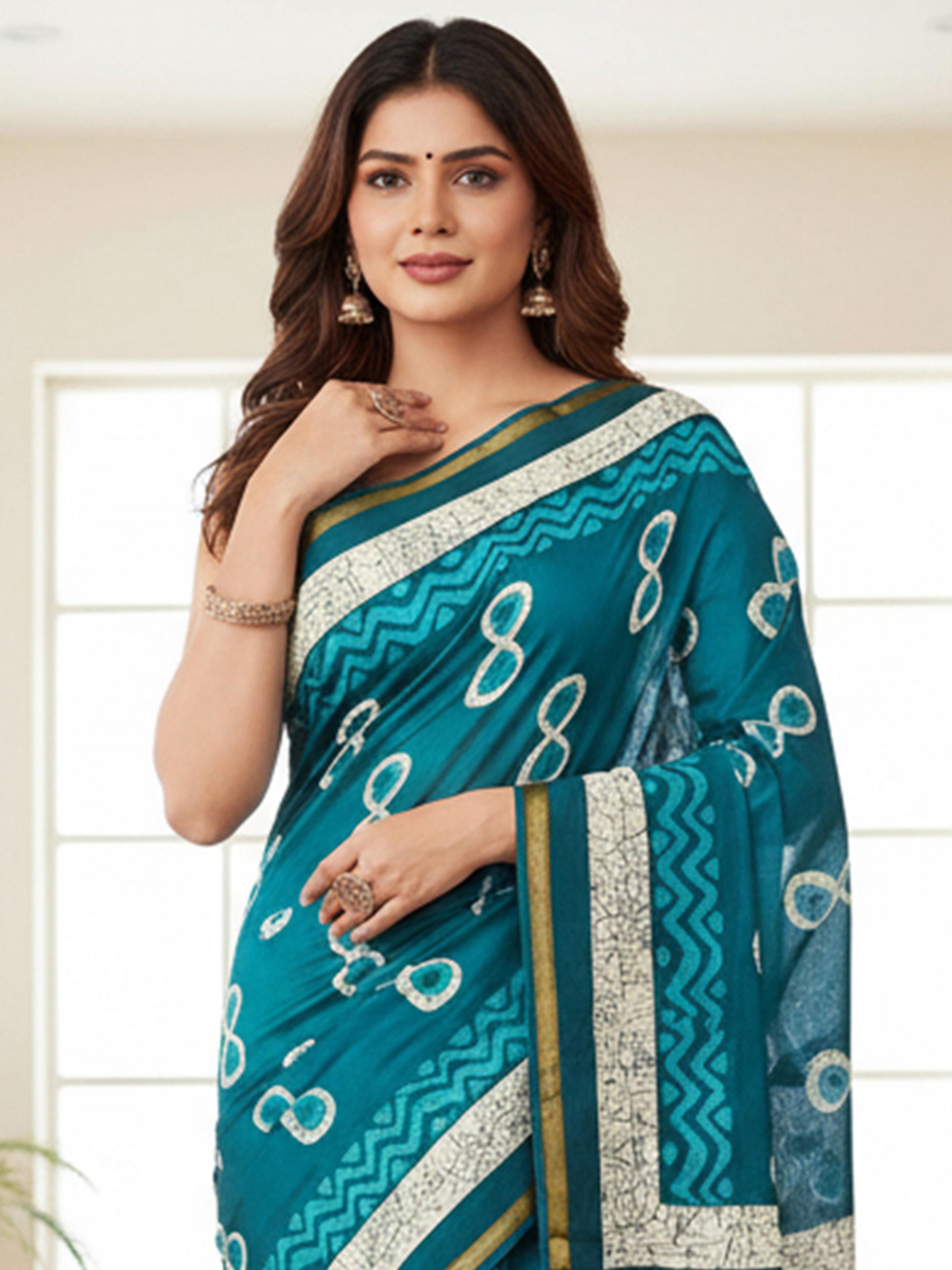 Sky Blue Pure Soft Mal Mal Cotton Bagru Block Print Saree