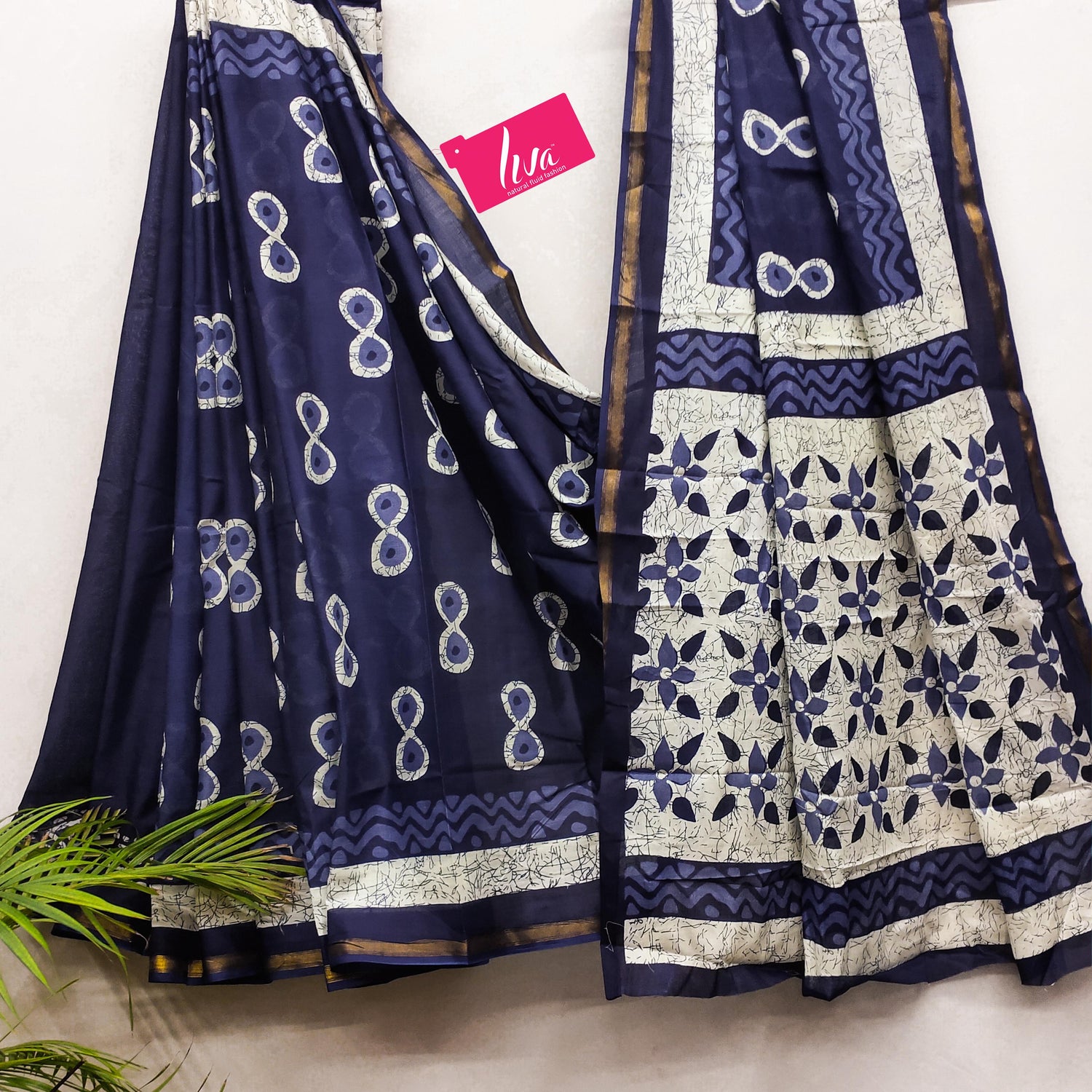 Indigo Blue Pure Soft Mal Mal Cotton Bagru Block Print Saree Cotton saree Anant Tex Exports Pvt.Ltd..