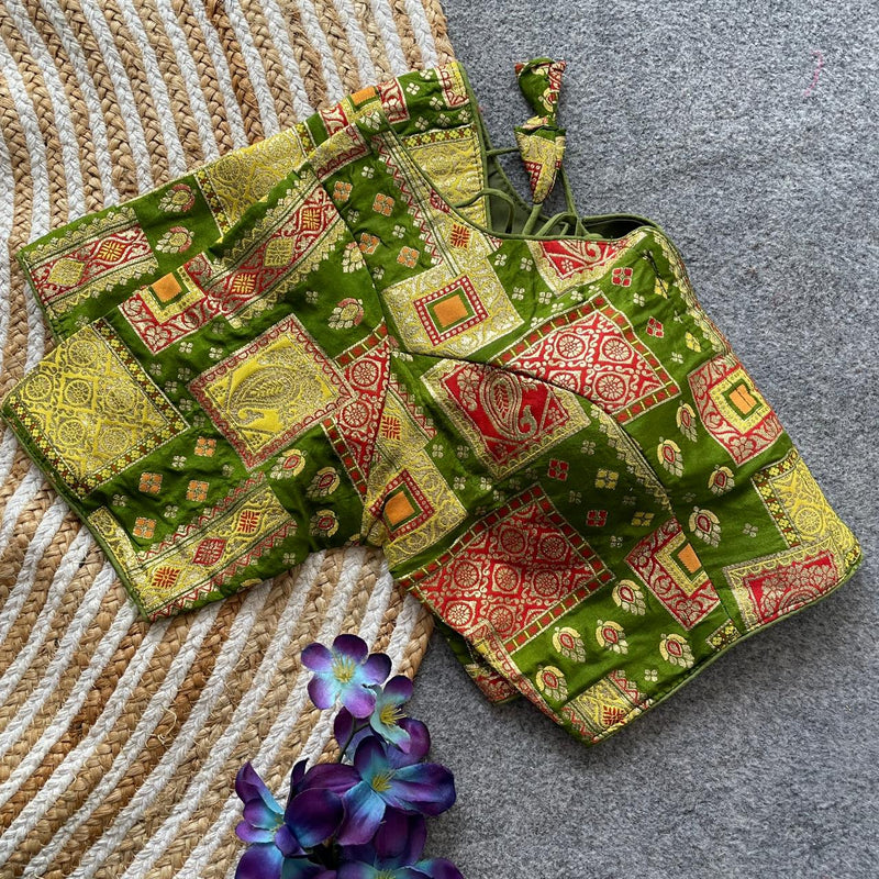Green Pure Dola Silk Multicolor Blouse