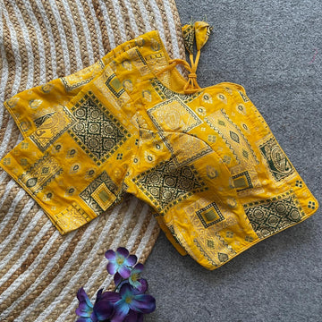 Yellow Pure Dola Silk Multicolor Blouse