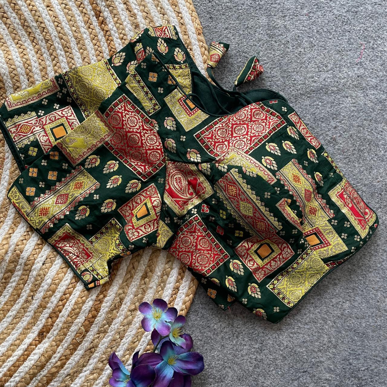 Green Pure Dola Silk Multicolor Blouse Navratri Blouse Anant Tex Exports Pvt.Ltd..