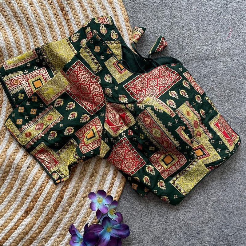 Green Pure Dola Silk Multicolor Blouse