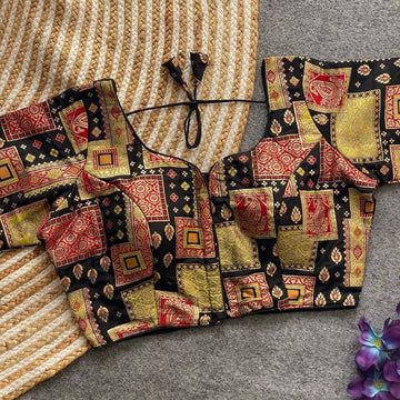 Black Pure Dola Silk Multicolor Blouse