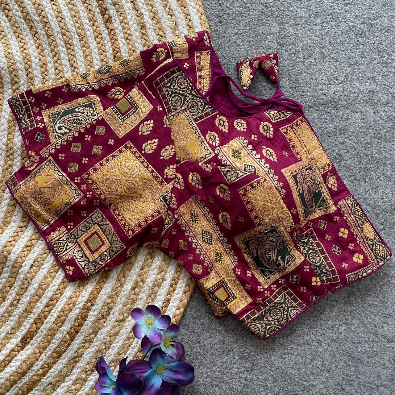 Maroon Pure Dola Silk Multicolor Blouse