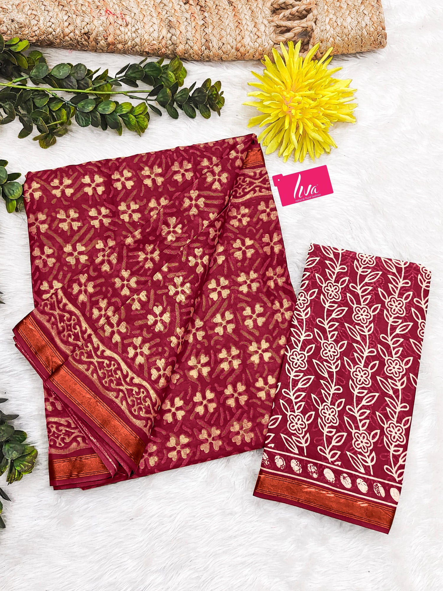 Maroon Pure Soft Mal Mal Cotton Bagru Block Print Saree Cotton saree Anant Tex Exports Pvt.Ltd..