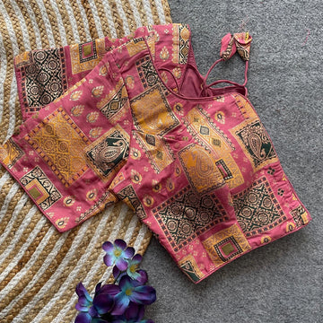 Peach Pure Dola Silk Multicolor Blouse