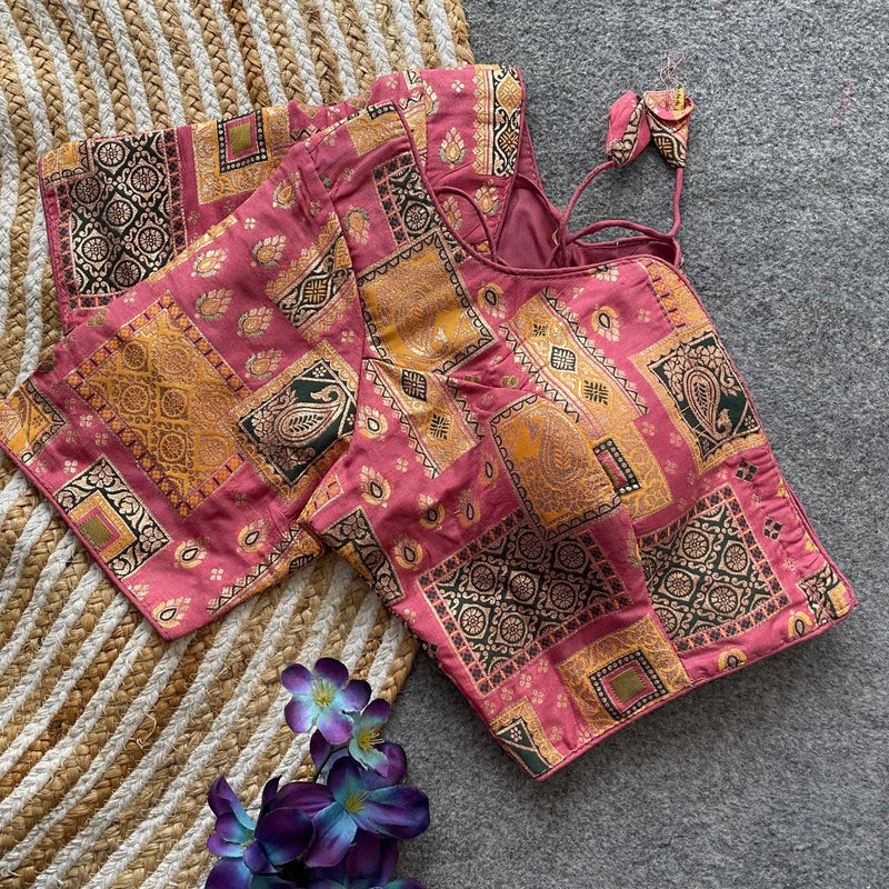 Peach Pure Dola Silk Multicolor Blouse