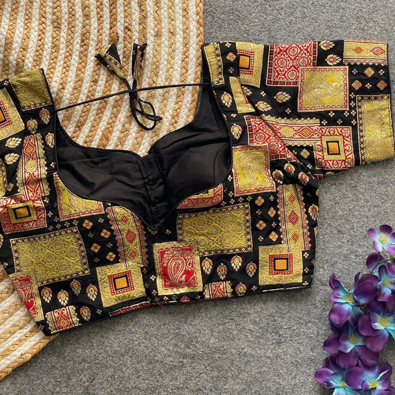 Black Pure Dola Silk Multicolor Blouse