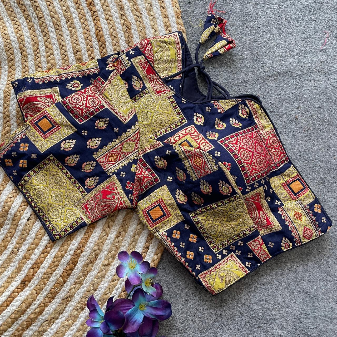 Blue Pure Dola Silk Multicolor Blouse