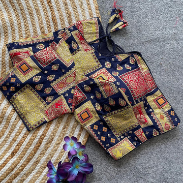 Blue Pure Dola Silk Multicolor Blouse