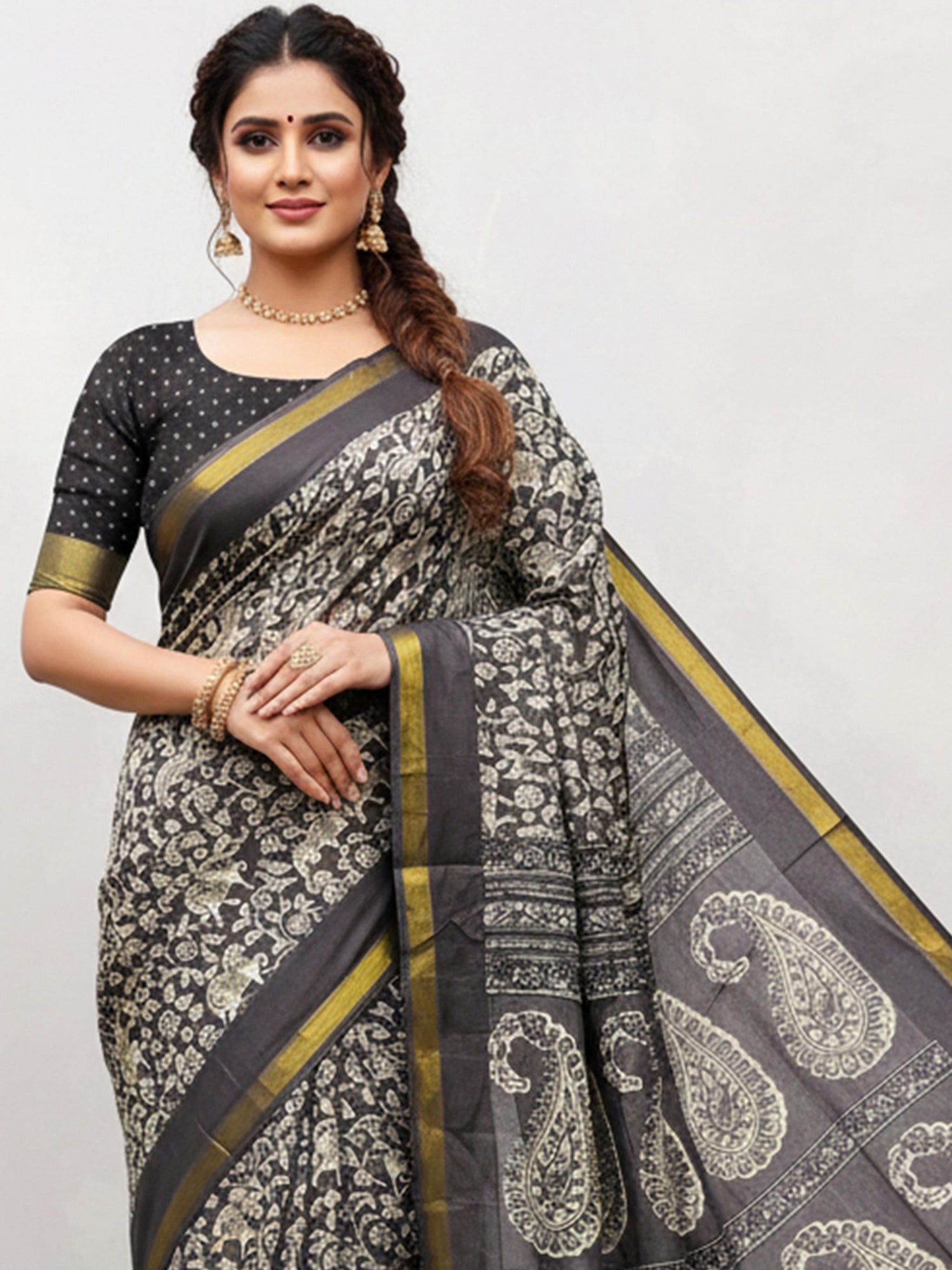Black Pure Soft Mal Mal Cotton Bagru Block Print Saree Cotton saree Anant Tex Exports Pvt.Ltd..