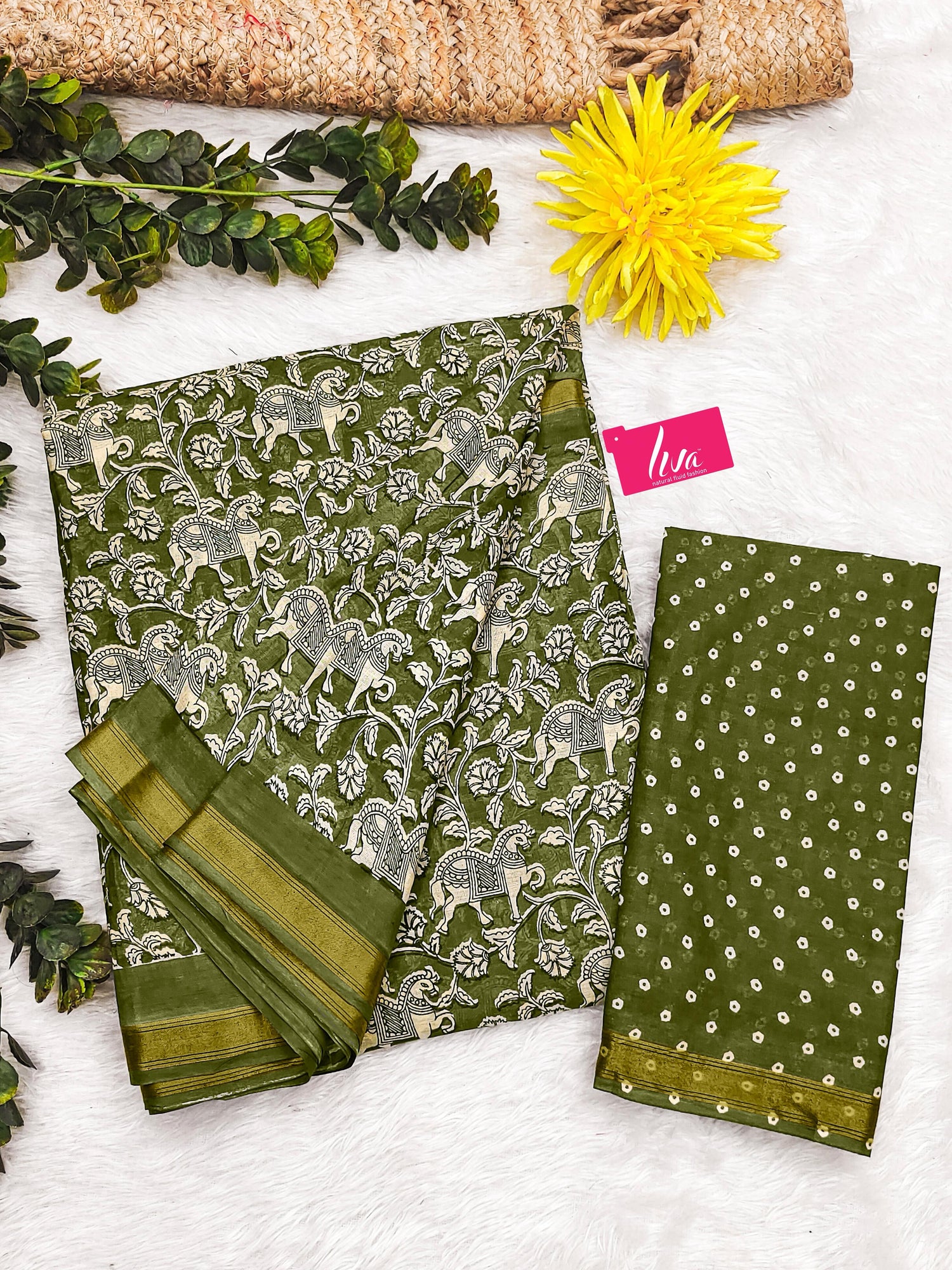 Green Pure Soft Mal Mal Cotton Bagru Block Print Saree Cotton saree Anant Tex Exports Pvt.Ltd..
