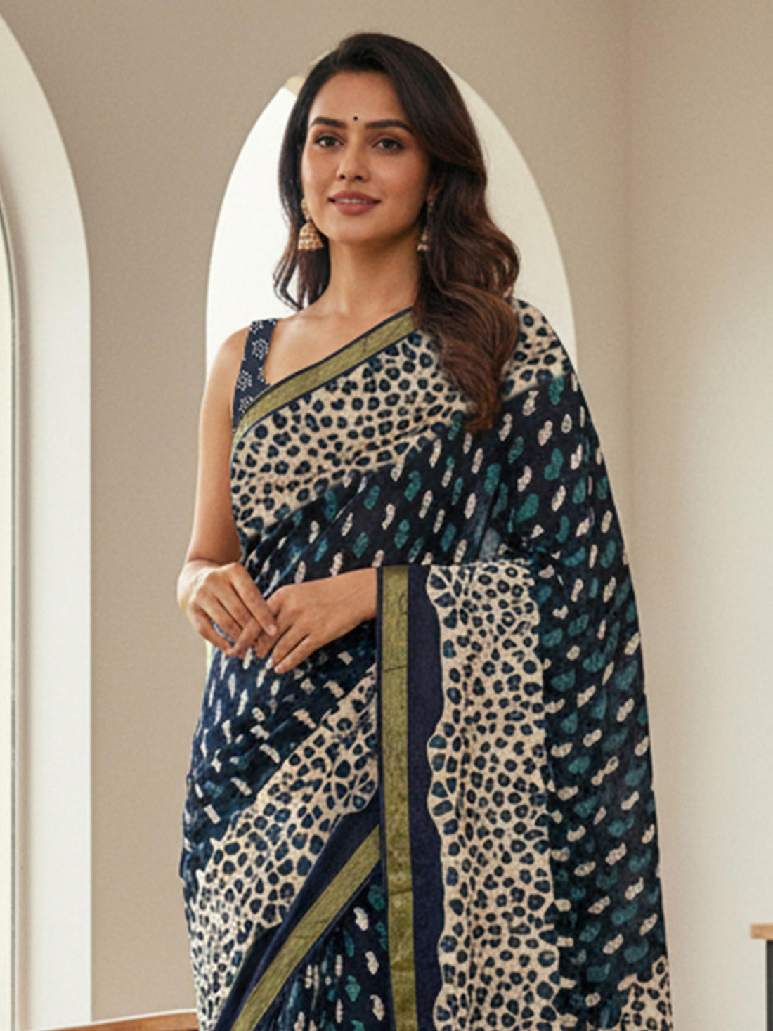 Indigo Pure Soft Mal Mal Cotton Bagru Block Print Saree Cotton saree Anant Tex Exports Pvt.Ltd..