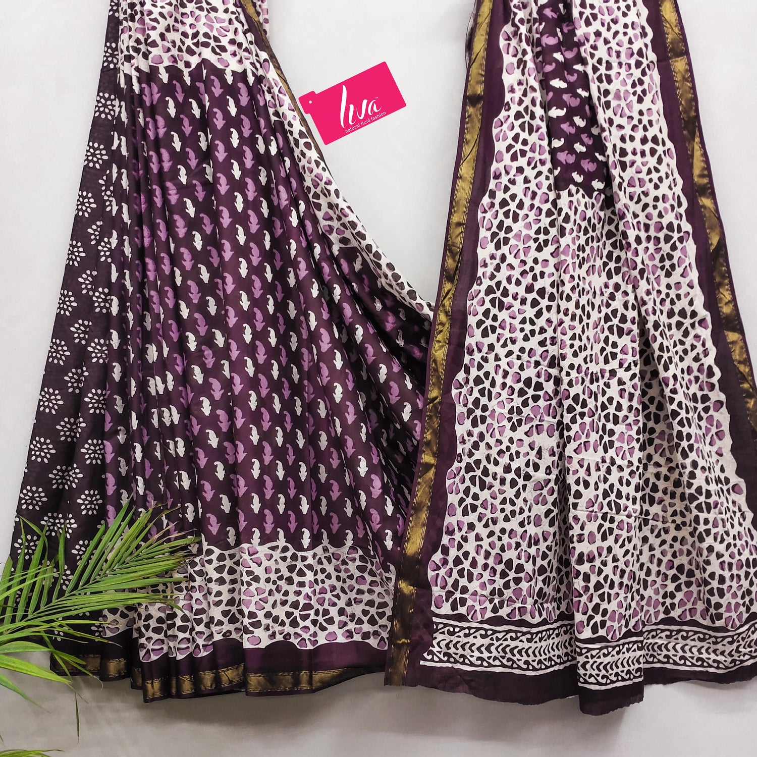 Purple Pure Soft Mal Mal Cotton Bagru Block Print Saree Cotton saree Anant Tex Exports Pvt.Ltd..