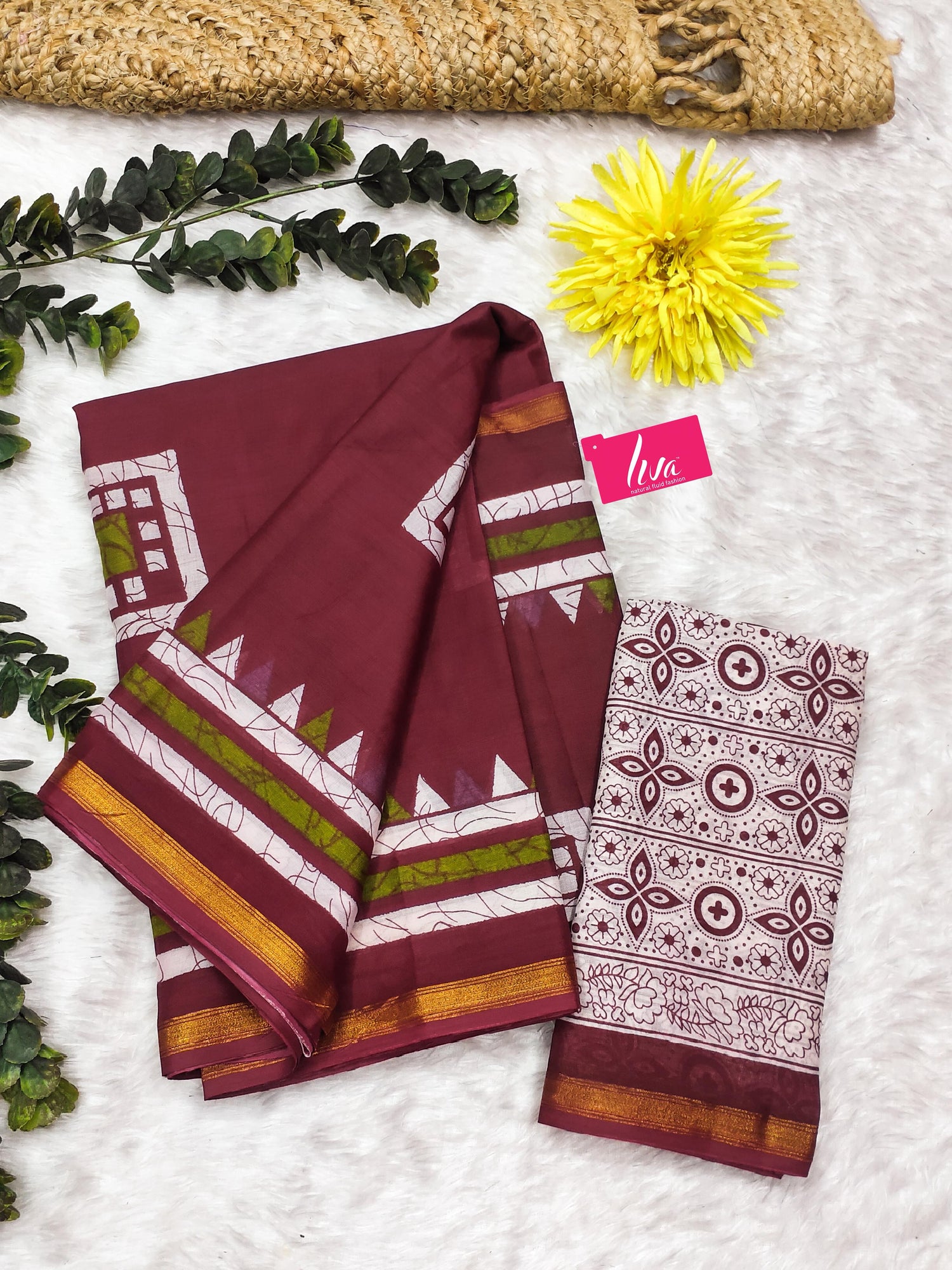 Maroon Pure Soft Mal Mal Cotton Bagru Block Print Saree Cotton saree Anant Tex Exports Pvt.Ltd..