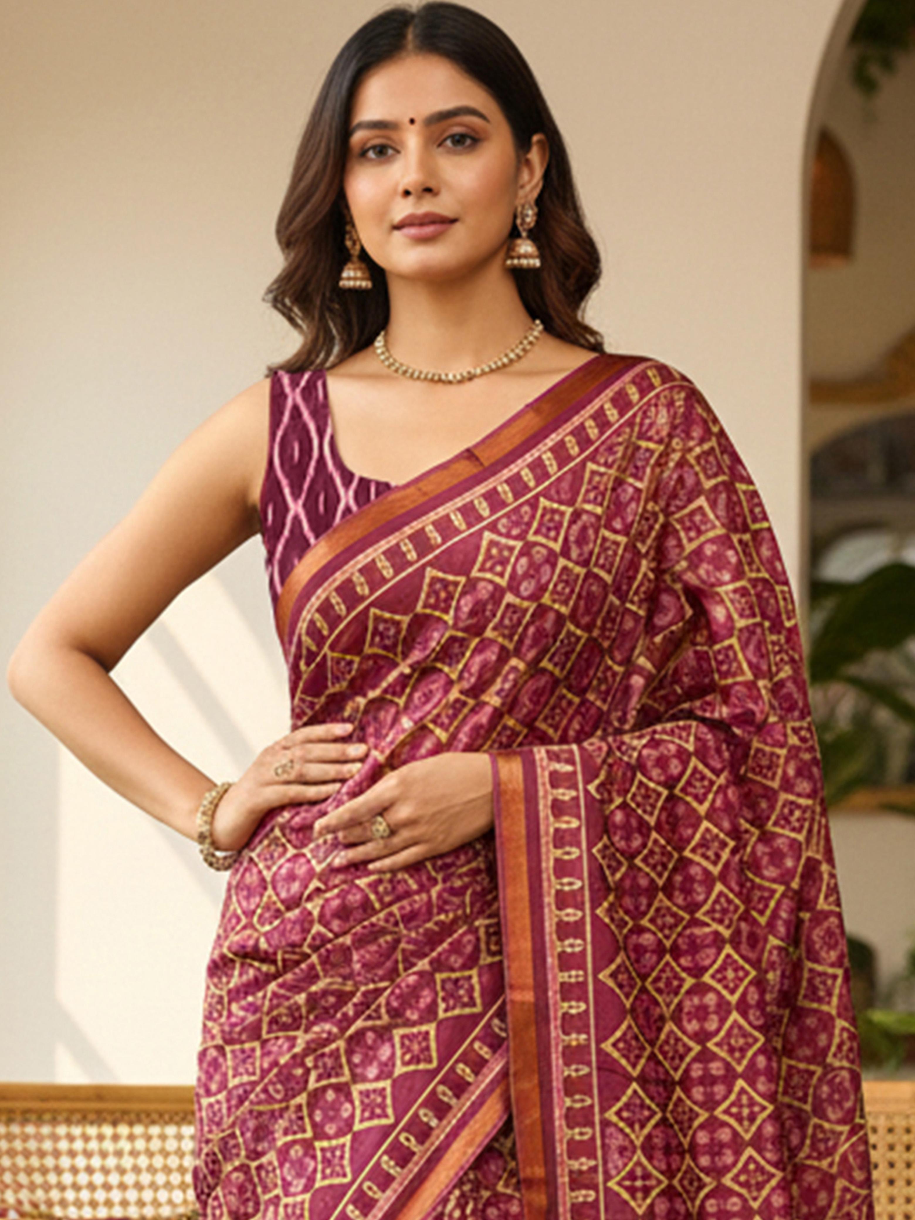 Maroon Pure Soft Mal Mal Cotton Bagru Block Print Saree