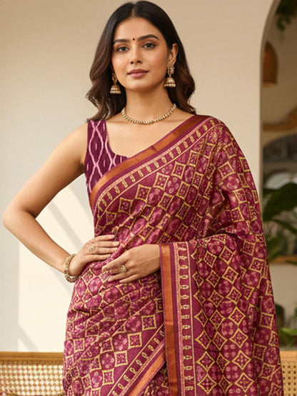 Maroon Pure Soft Mal Mal Cotton Bagru Block Print Saree Cotton saree Anant Tex Exports Pvt.Ltd..