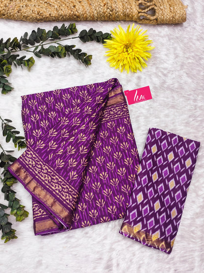 Purple Pure Soft Mal Mal Cotton Bagru Block Print Saree Cotton saree Anant Tex Exports Pvt.Ltd..