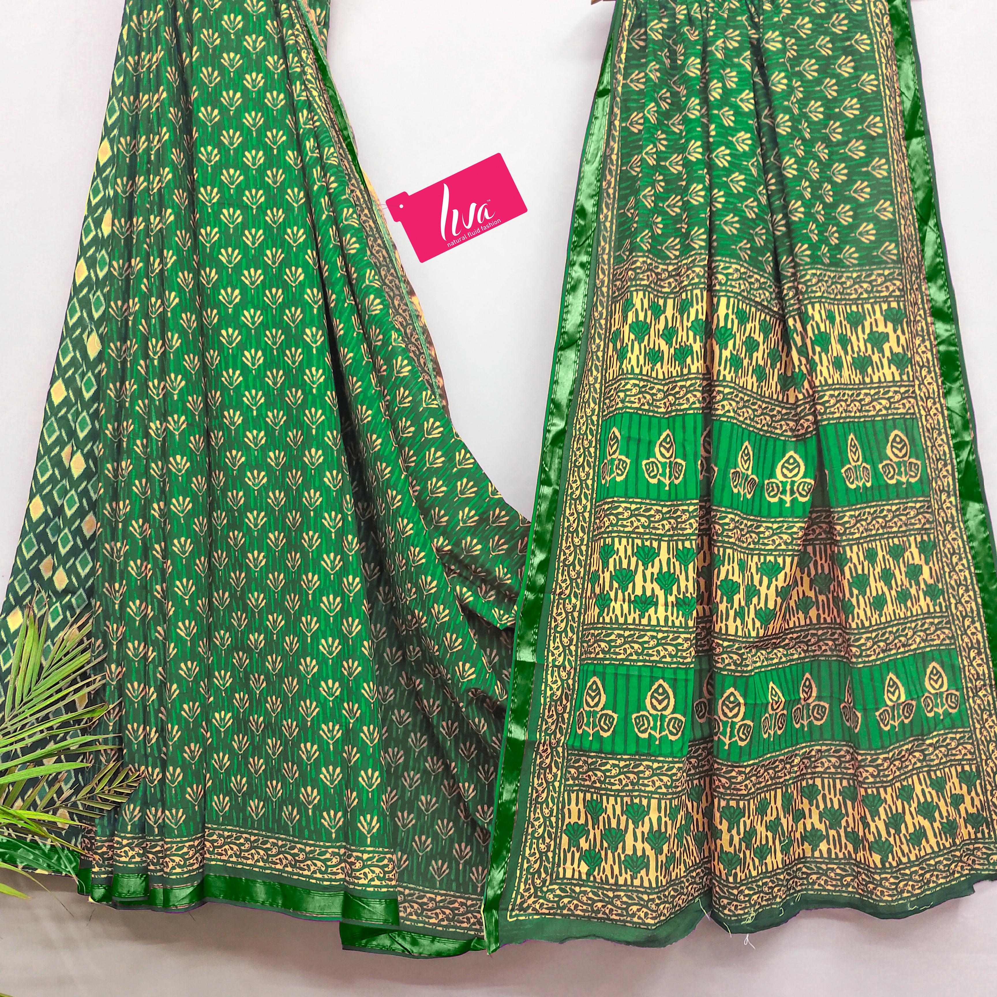 Green Pure Soft Mal Mal Cotton Bagru Block Print Saree Cotton saree Anant Tex Exports Pvt.Ltd..