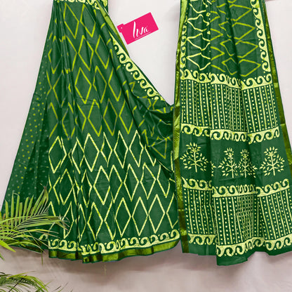 Green Pure Soft Mal Mal Cotton Bagru Block Print Saree Cotton saree Anant Tex Exports Pvt.Ltd..