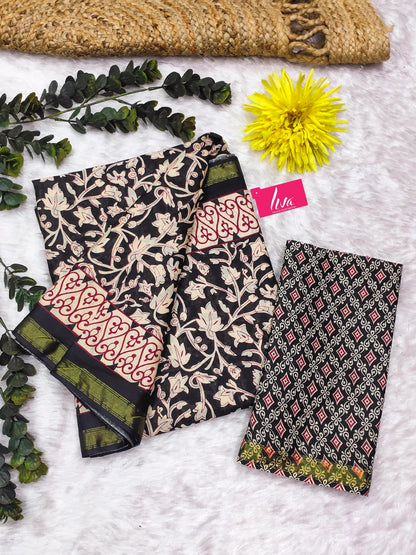 Black Pure Soft Mal Mal Cotton Bagru Block Print Saree Cotton saree Anant Tex Exports Pvt.Ltd..