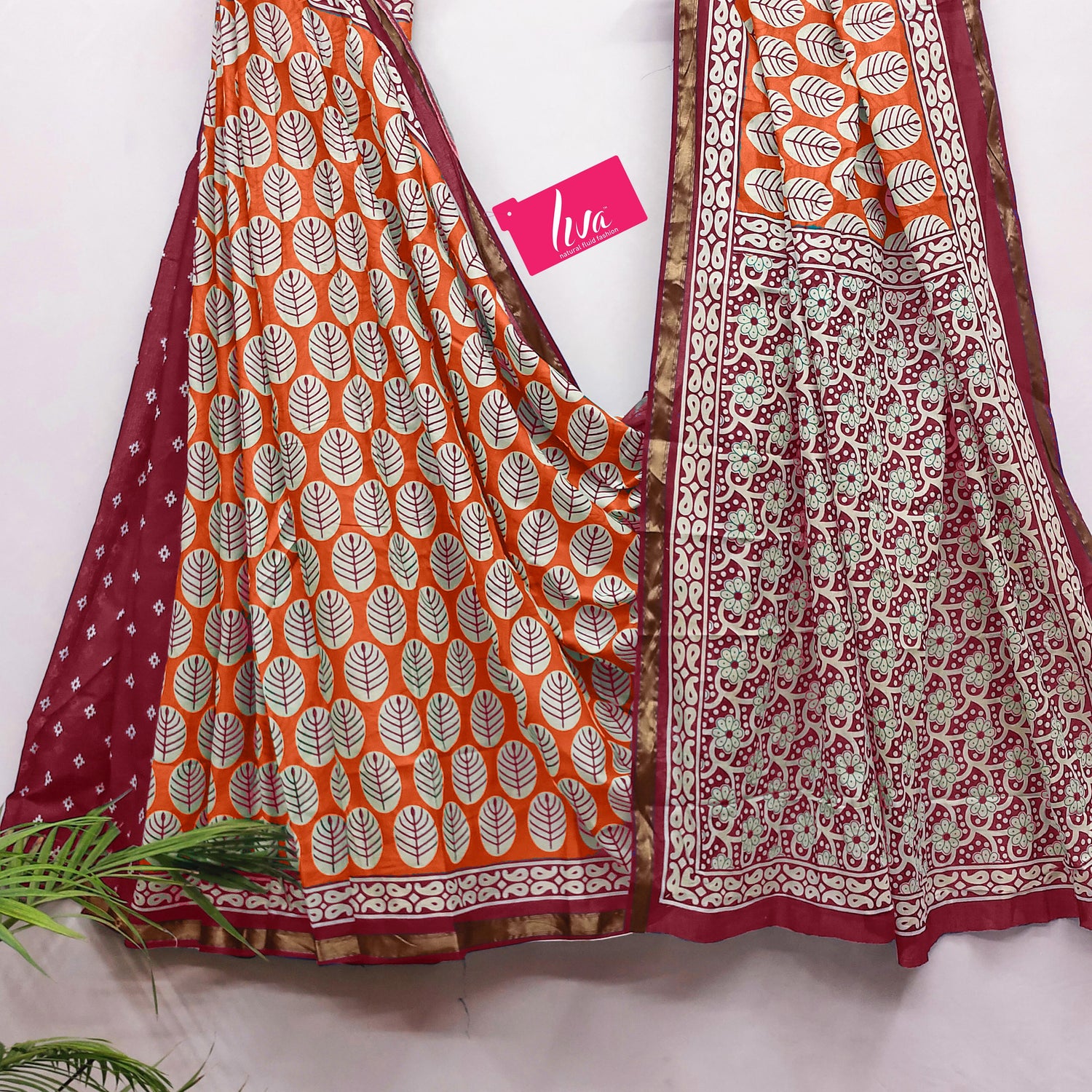 Orange Pure Soft Mal Mal Cotton Bagru Block Print Saree Cotton saree Anant Tex Exports Pvt.Ltd..