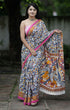 Light Gray Pure Soft Cotton Bagru Block Print Saree Cotton saree Anant Tex Exports Pvt.Ltd..