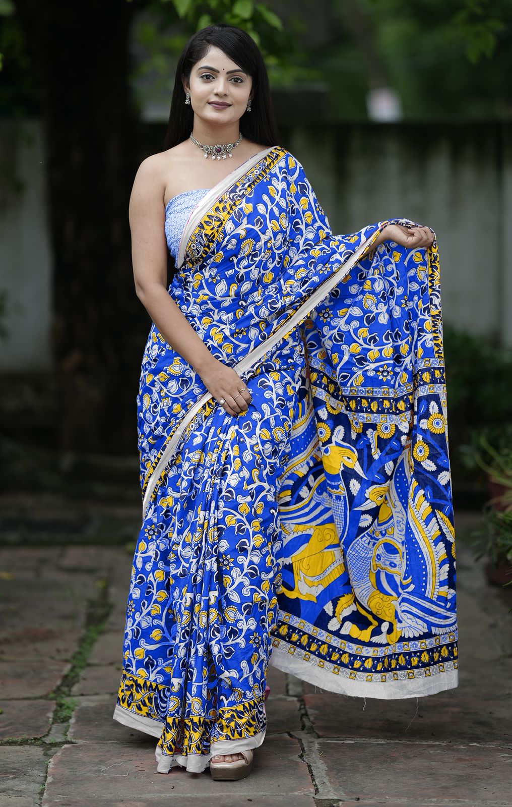 Royal Blue Pure Soft Cotton Bagru Block Print Saree