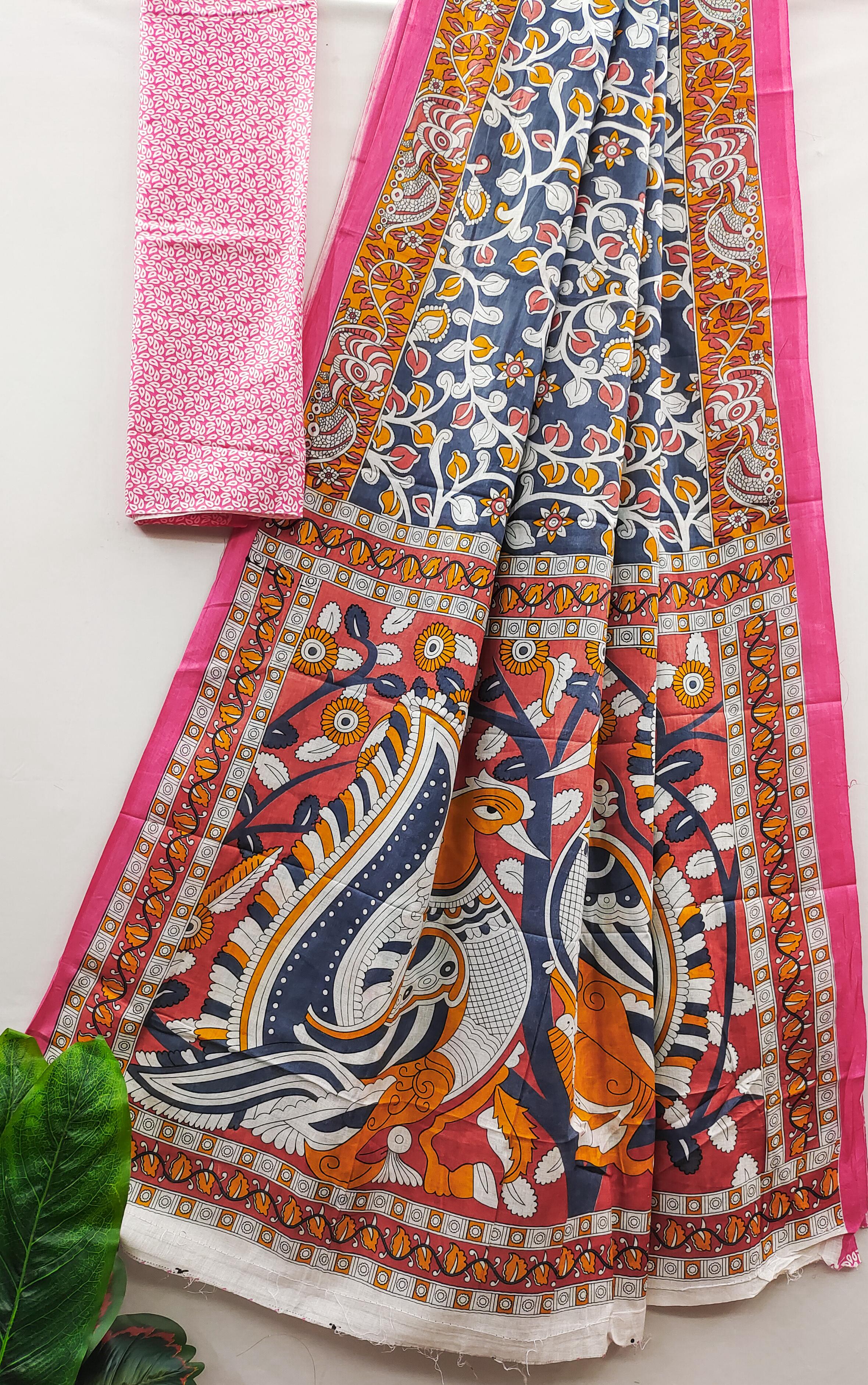 Light Gray Pure Soft Cotton Bagru Block Print Saree Cotton saree Anant Tex Exports Pvt.Ltd..