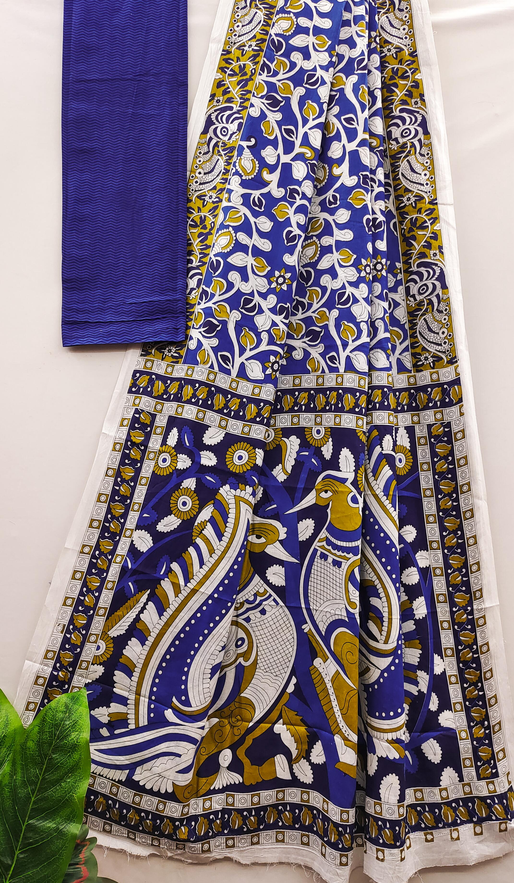 Royal Blue Pure Soft Cotton Bagru Block Print Saree