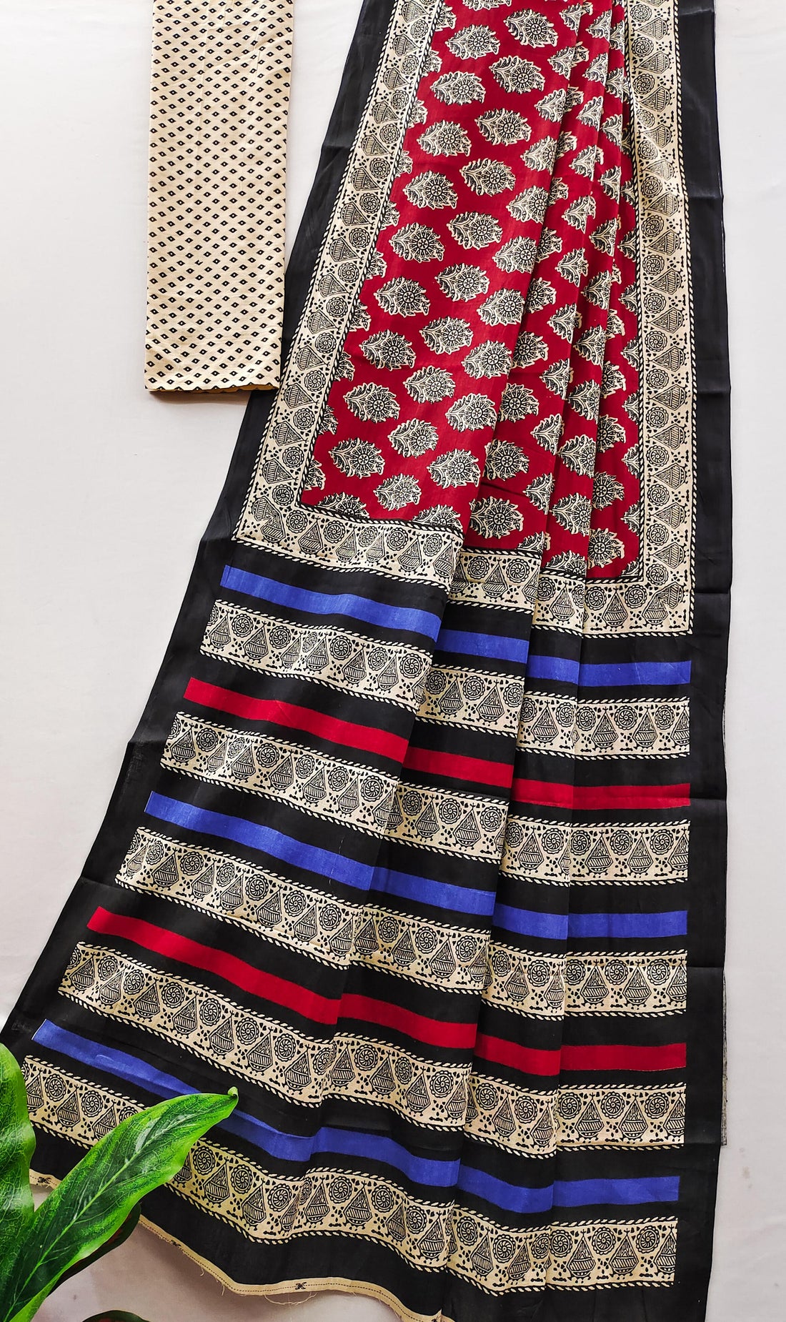 Red Pure Soft Cotton Bagru Block Print Saree Cotton saree Anant Tex Exports Pvt.Ltd..
