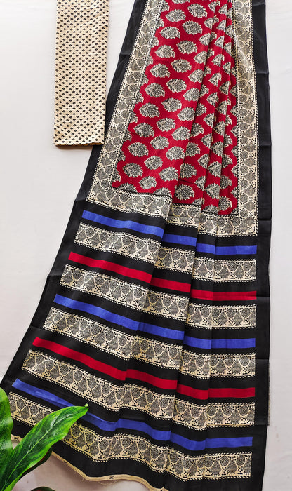 Red Pure Soft Cotton Bagru Block Print Saree Cotton saree Anant Tex Exports Pvt.Ltd..