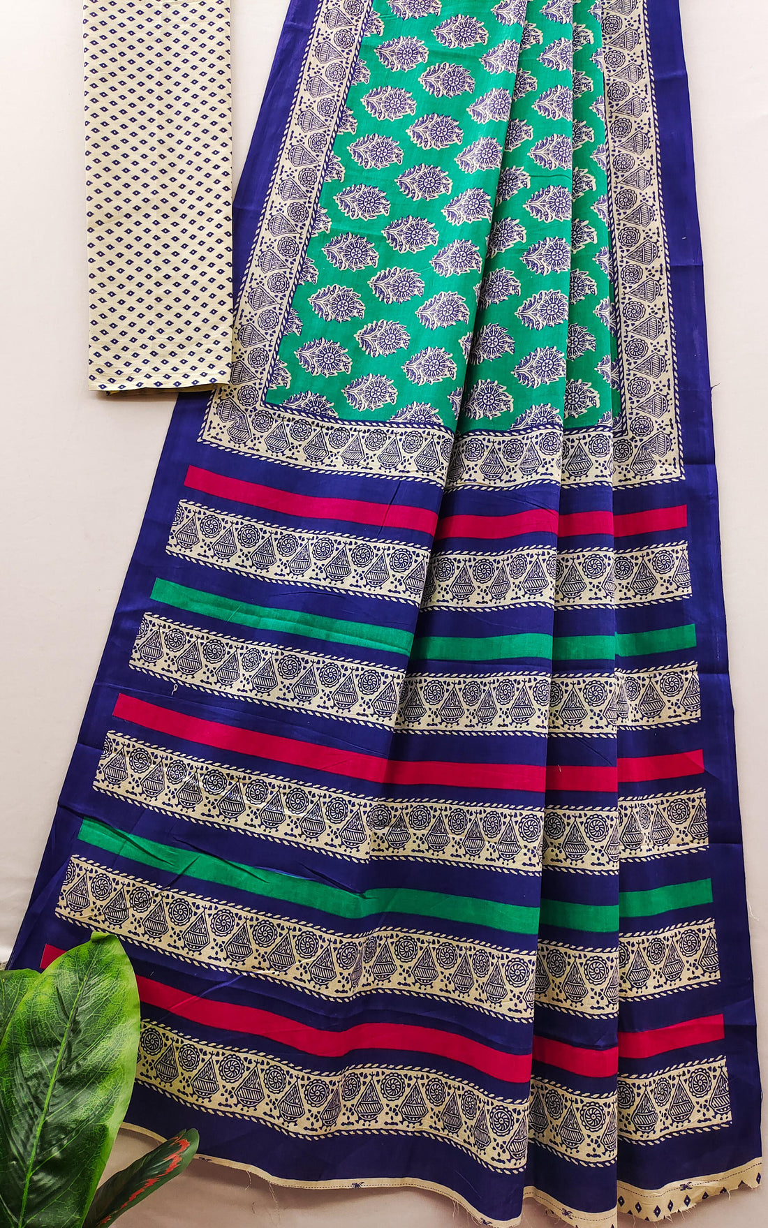 Light Green Pure Soft Cotton Bagru Block Print Saree Cotton saree Anant Tex Exports Pvt.Ltd..