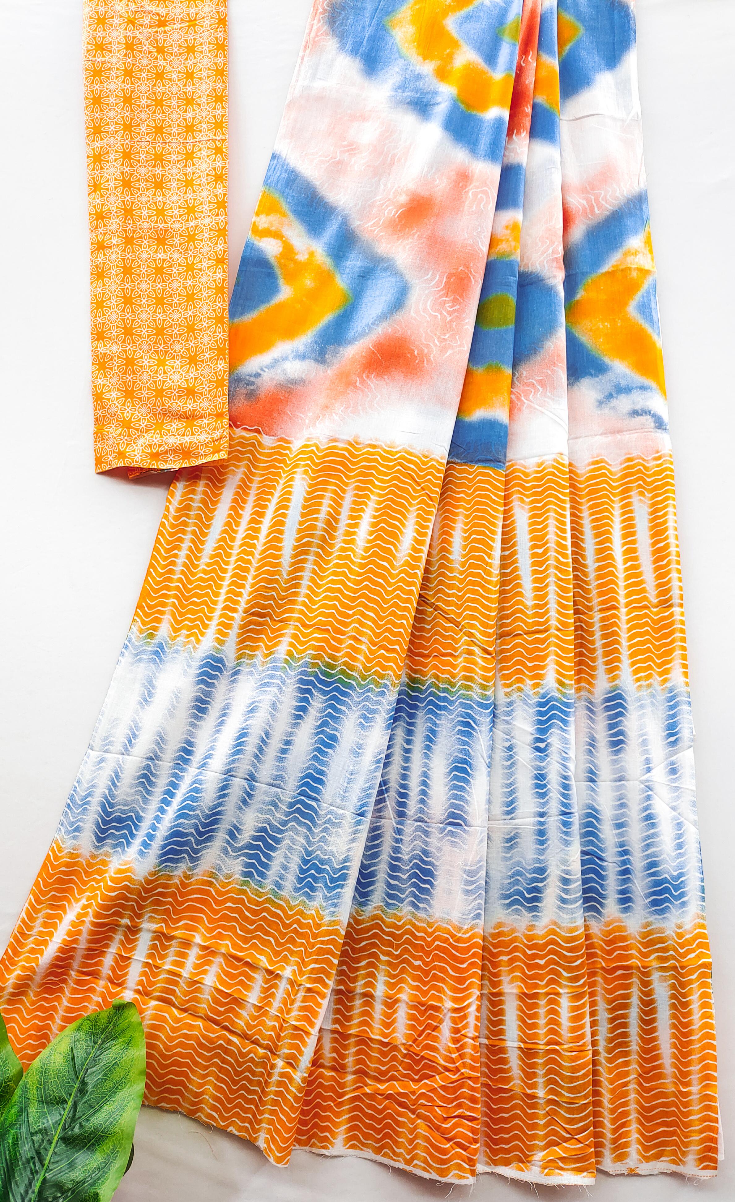 Orange Pure Soft Cotton Bagru Block Print Saree Cotton saree Anant Tex Exports Pvt.Ltd..